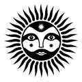 Sign of the sun with a manÃ¢â¬â¢s face. The spirit of the sun. Symbolic, magical symbol.